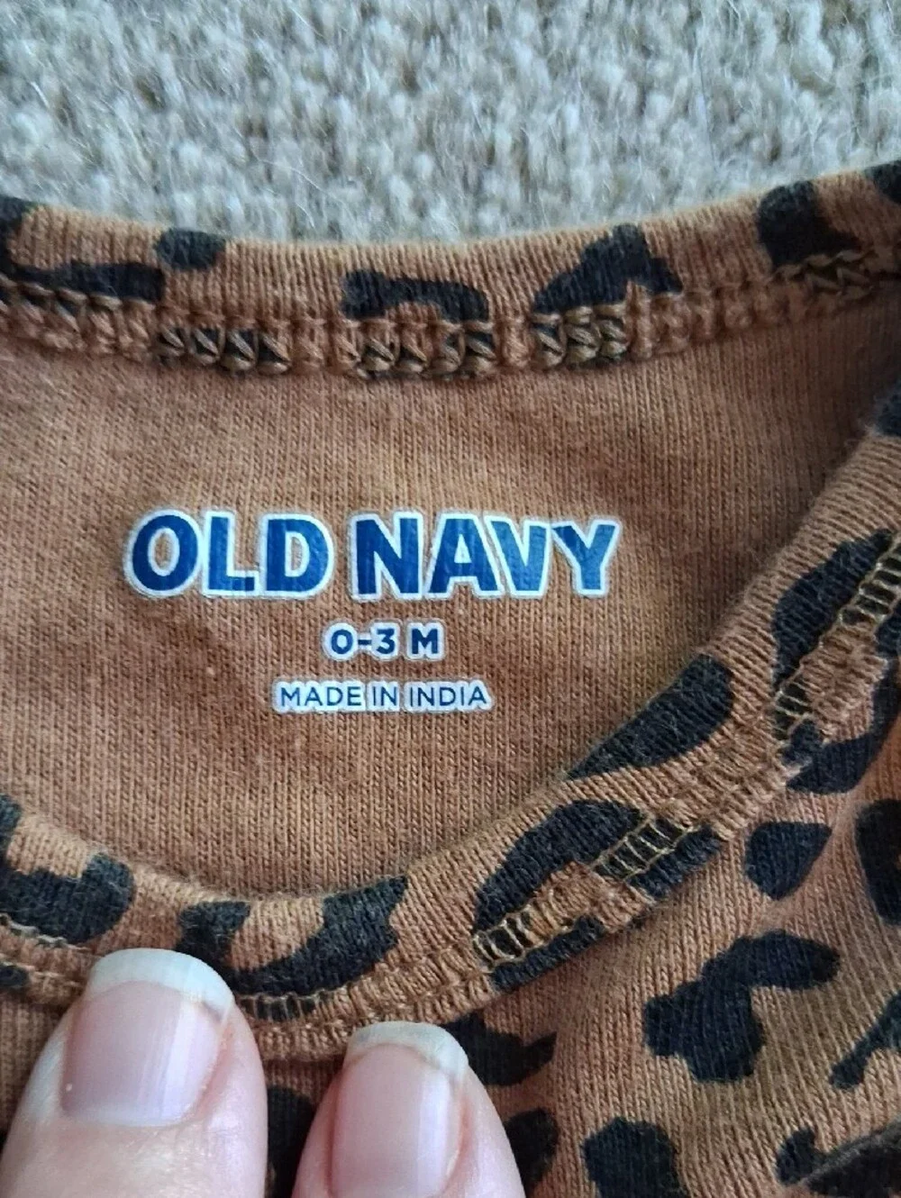 Old Navy Tan and Black Leopard-Print Long Sleeve Baby One-Piece